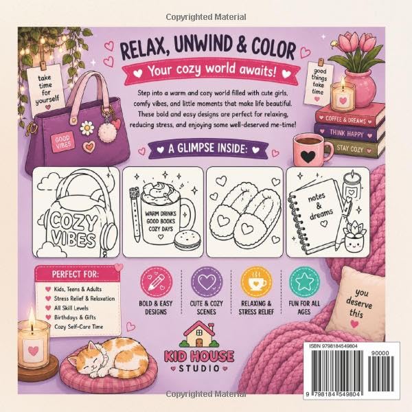 Cozy Girl Coloring Book: Bold & Easy Designs | 135 Cute & Relaxing Pages