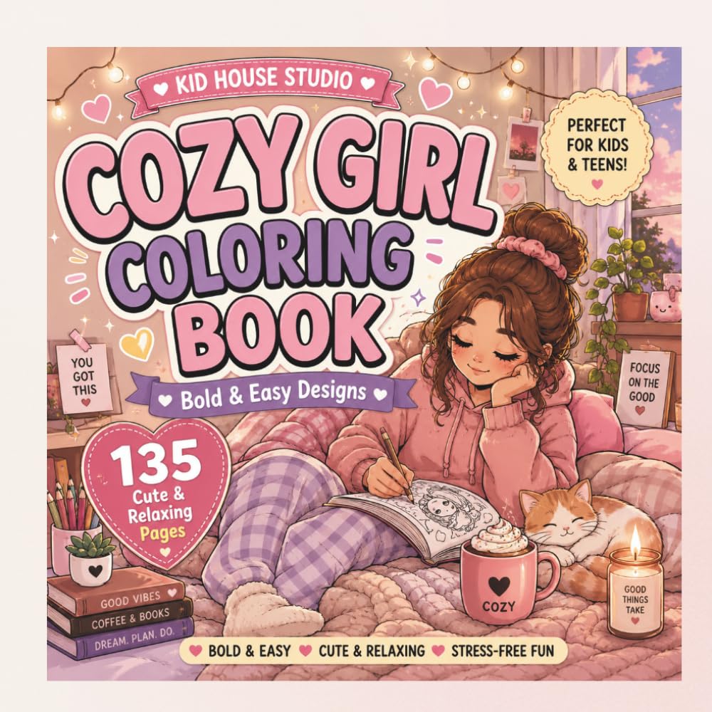 Cozy Girl Coloring Book: Bold & Easy Designs | 135 Cute & Relaxing Pages
